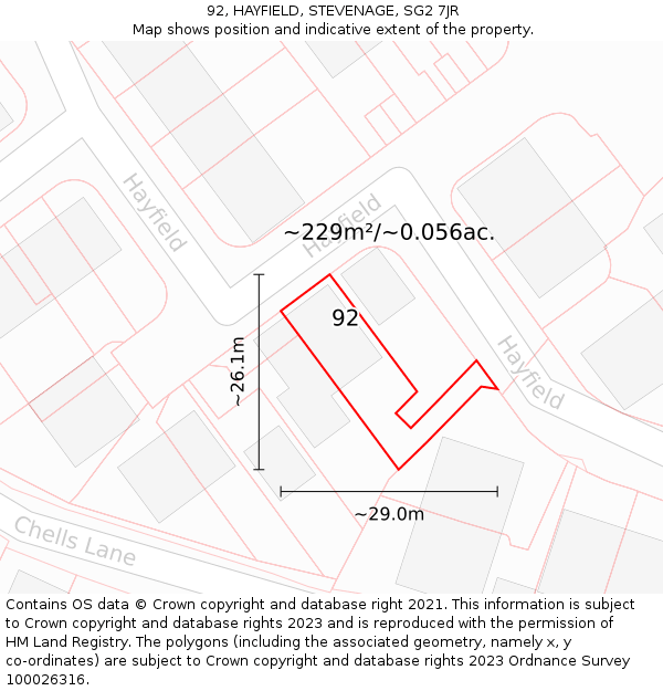 92, HAYFIELD, STEVENAGE, SG2 7JR: Plot and title map