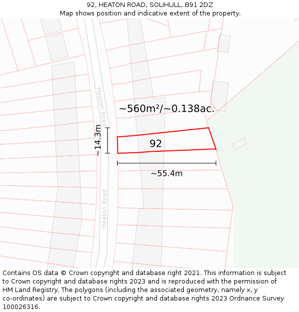 92, HEATON ROAD, SOLIHULL, B91 2DZ: Plot and title map