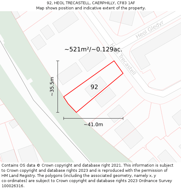 92, HEOL TRECASTELL, CAERPHILLY, CF83 1AF: Plot and title map