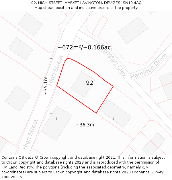 92, HIGH STREET, MARKET LAVINGTON, DEVIZES, SN10 4AQ: Plot and title map