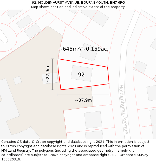 92, HOLDENHURST AVENUE, BOURNEMOUTH, BH7 6RG: Plot and title map
