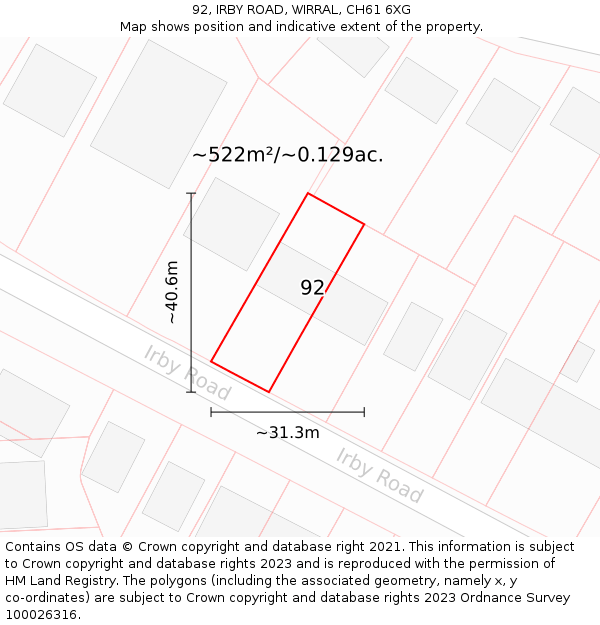 92, IRBY ROAD, WIRRAL, CH61 6XG: Plot and title map