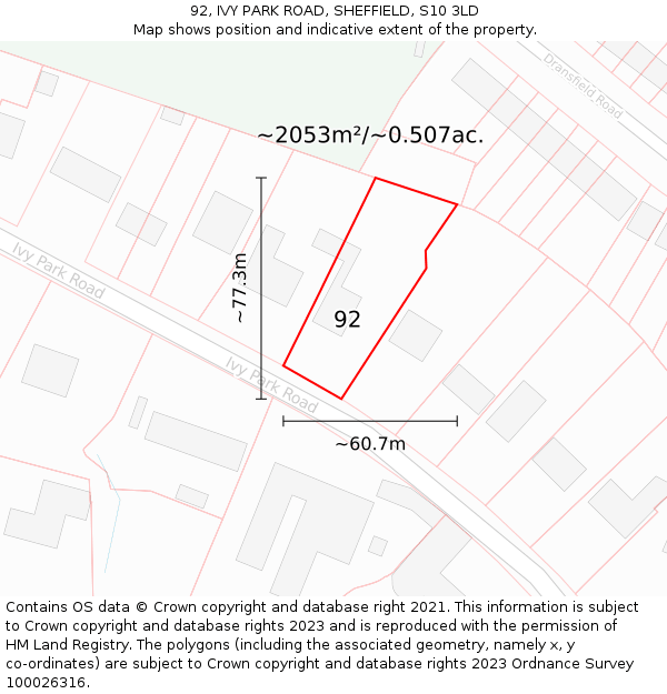 92, IVY PARK ROAD, SHEFFIELD, S10 3LD: Plot and title map