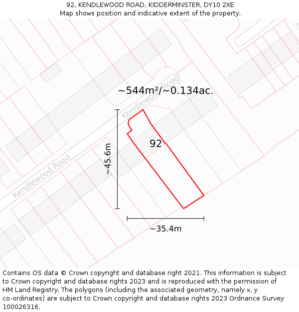 92, KENDLEWOOD ROAD, KIDDERMINSTER, DY10 2XE: Plot and title map