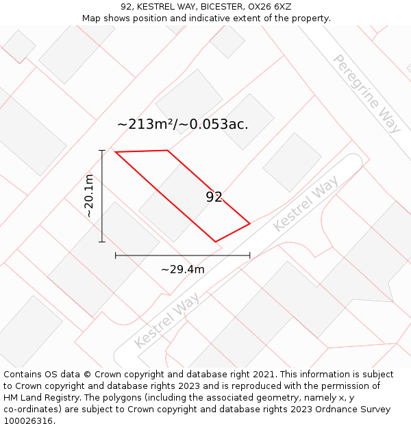 92, KESTREL WAY, BICESTER, OX26 6XZ: Plot and title map