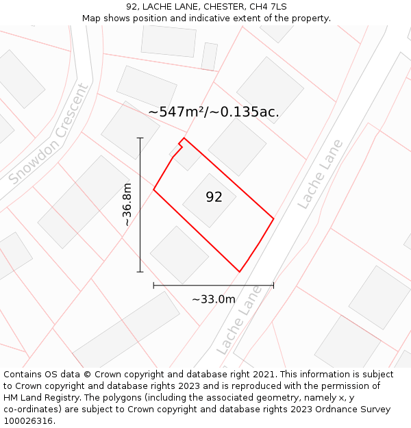 92, LACHE LANE, CHESTER, CH4 7LS: Plot and title map