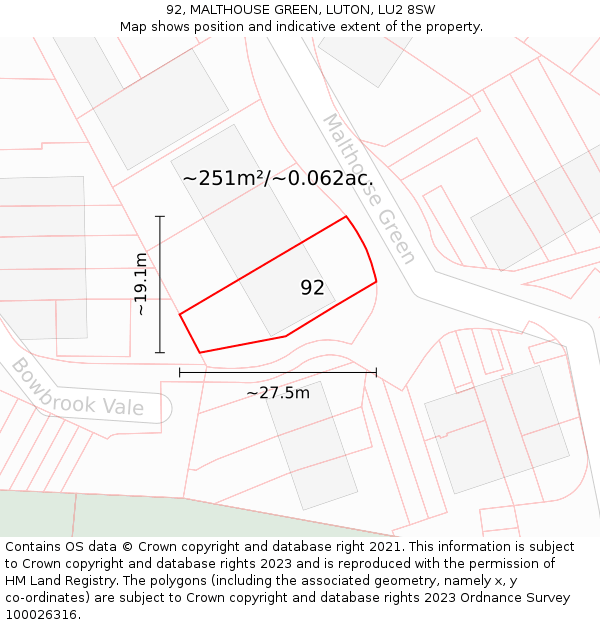 92, MALTHOUSE GREEN, LUTON, LU2 8SW: Plot and title map