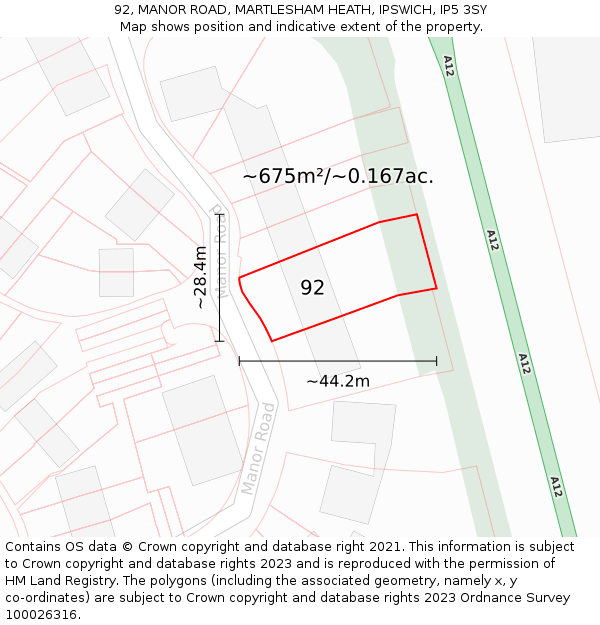 92, MANOR ROAD, MARTLESHAM HEATH, IPSWICH, IP5 3SY: Plot and title map