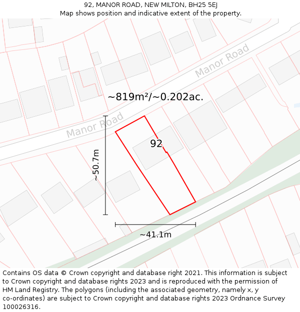 92, MANOR ROAD, NEW MILTON, BH25 5EJ: Plot and title map