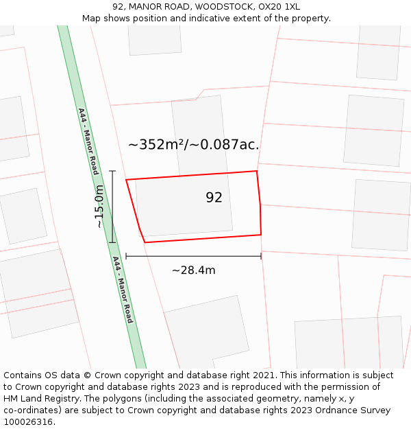 92, MANOR ROAD, WOODSTOCK, OX20 1XL: Plot and title map