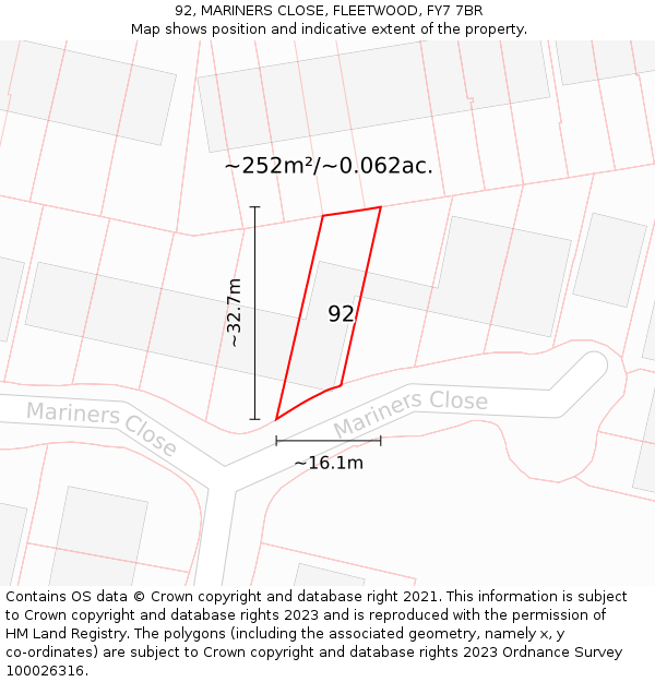 92, MARINERS CLOSE, FLEETWOOD, FY7 7BR: Plot and title map