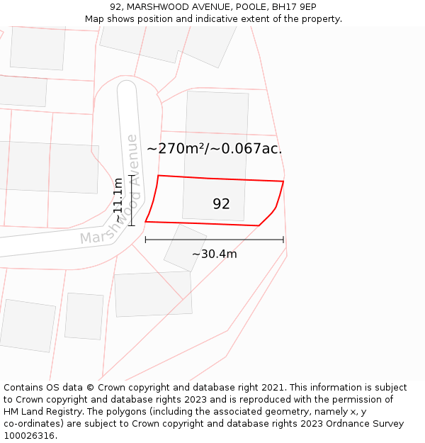 92, MARSHWOOD AVENUE, POOLE, BH17 9EP: Plot and title map