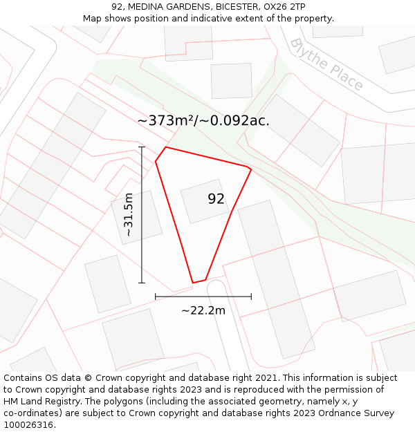 92, MEDINA GARDENS, BICESTER, OX26 2TP: Plot and title map