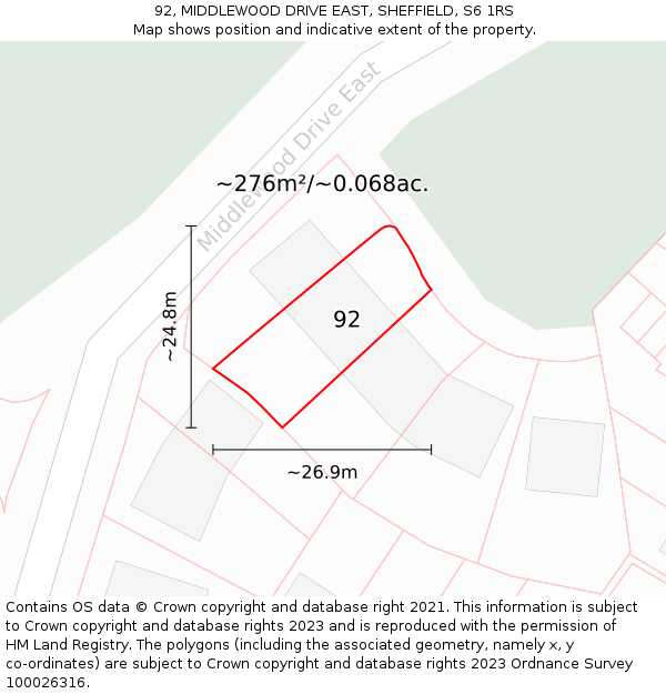 92, MIDDLEWOOD DRIVE EAST, SHEFFIELD, S6 1RS: Plot and title map