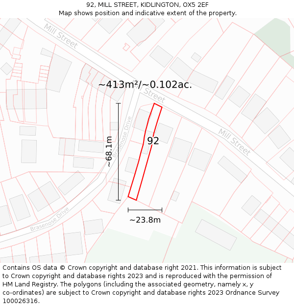 92, MILL STREET, KIDLINGTON, OX5 2EF: Plot and title map