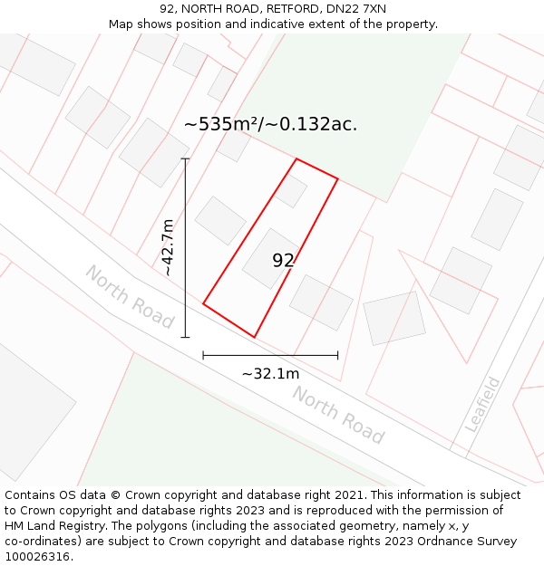 92, NORTH ROAD, RETFORD, DN22 7XN: Plot and title map