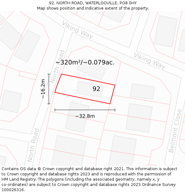 92, NORTH ROAD, WATERLOOVILLE, PO8 0HY: Plot and title map