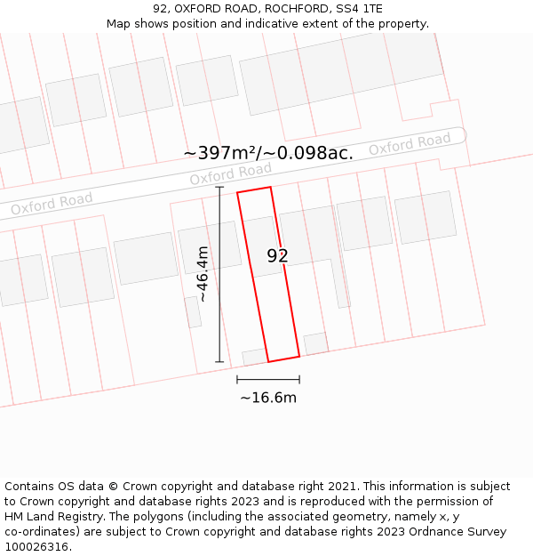 92, OXFORD ROAD, ROCHFORD, SS4 1TE: Plot and title map