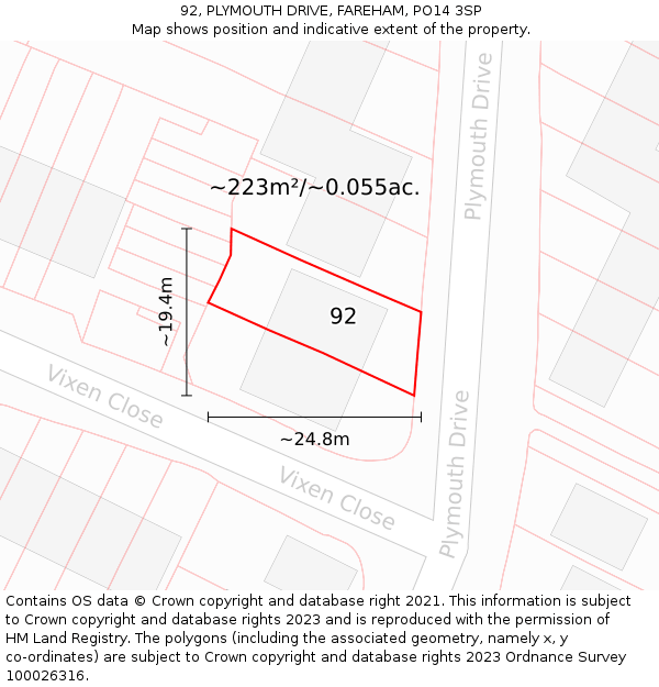 92, PLYMOUTH DRIVE, FAREHAM, PO14 3SP: Plot and title map