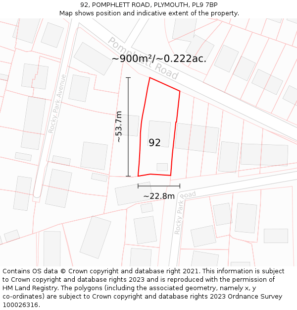 92, POMPHLETT ROAD, PLYMOUTH, PL9 7BP: Plot and title map