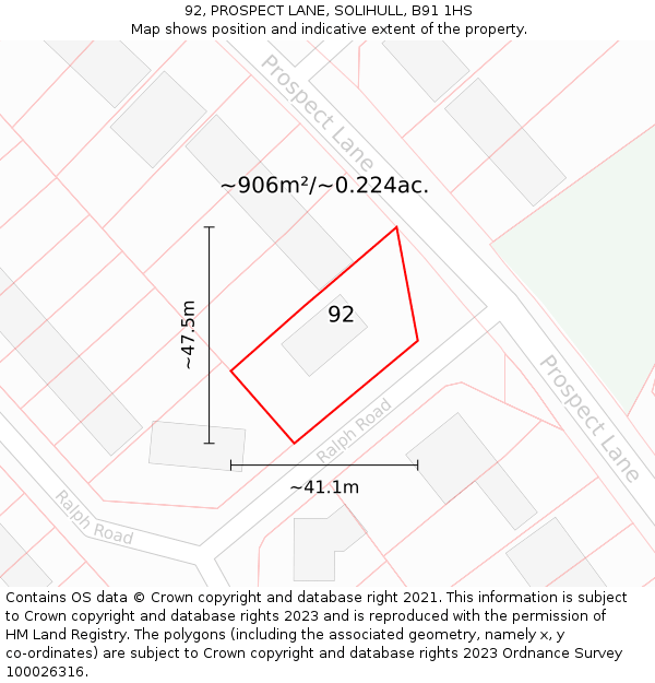 92, PROSPECT LANE, SOLIHULL, B91 1HS: Plot and title map