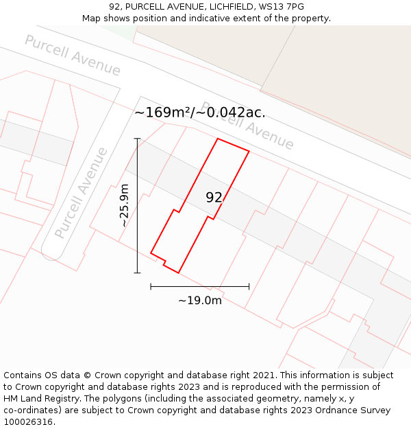 92, PURCELL AVENUE, LICHFIELD, WS13 7PG: Plot and title map