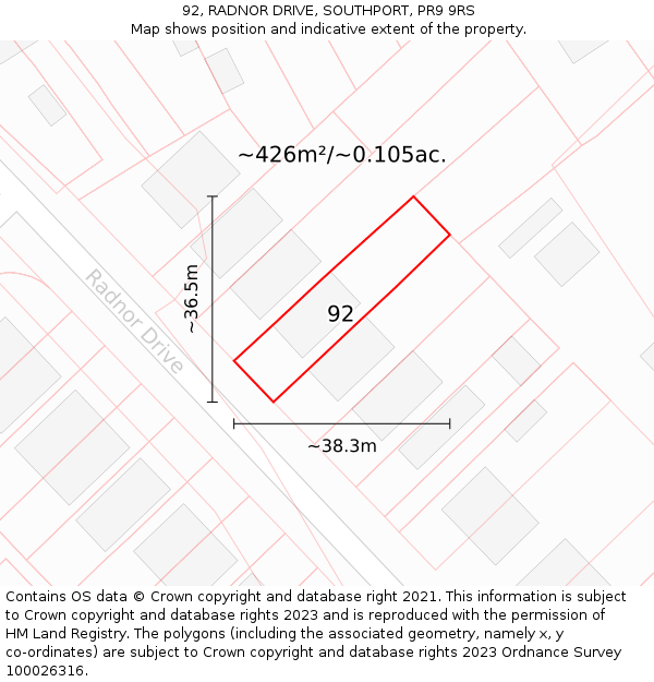 92, RADNOR DRIVE, SOUTHPORT, PR9 9RS: Plot and title map