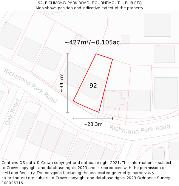 92, RICHMOND PARK ROAD, BOURNEMOUTH, BH8 8TQ: Plot and title map