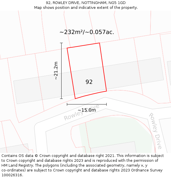92, ROWLEY DRIVE, NOTTINGHAM, NG5 1GD: Plot and title map