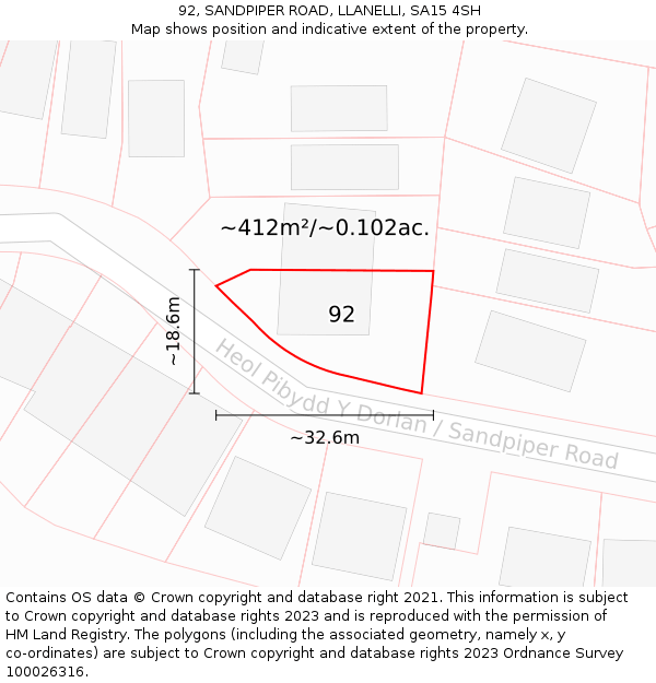 92, SANDPIPER ROAD, LLANELLI, SA15 4SH: Plot and title map