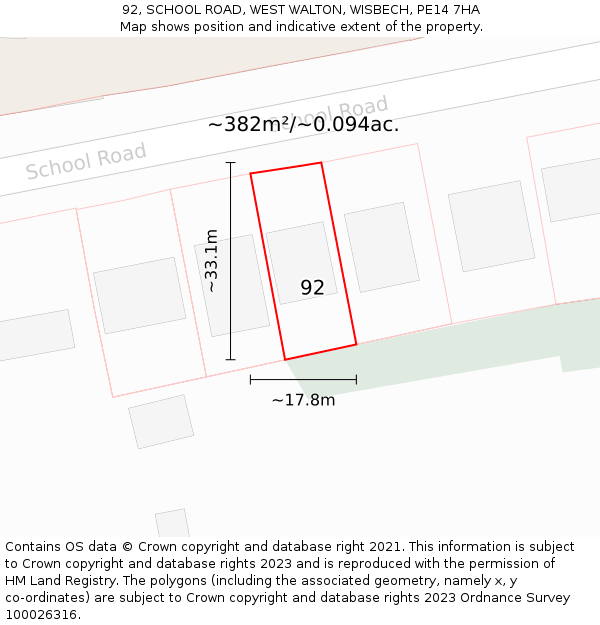 92, SCHOOL ROAD, WEST WALTON, WISBECH, PE14 7HA: Plot and title map