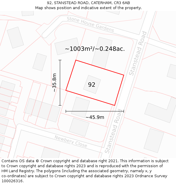 92, STANSTEAD ROAD, CATERHAM, CR3 6AB: Plot and title map