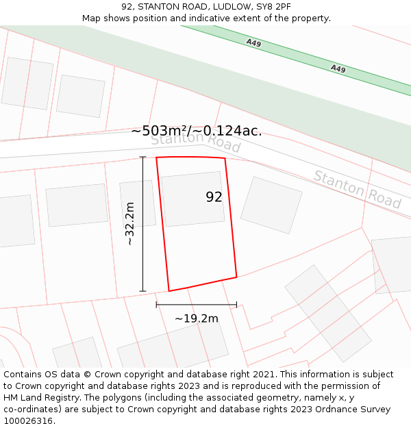 92, STANTON ROAD, LUDLOW, SY8 2PF: Plot and title map
