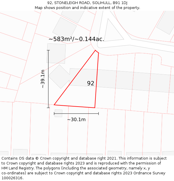 92, STONELEIGH ROAD, SOLIHULL, B91 1DJ: Plot and title map