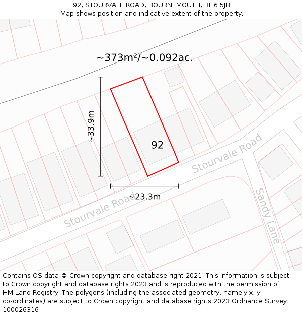 92, STOURVALE ROAD, BOURNEMOUTH, BH6 5JB: Plot and title map