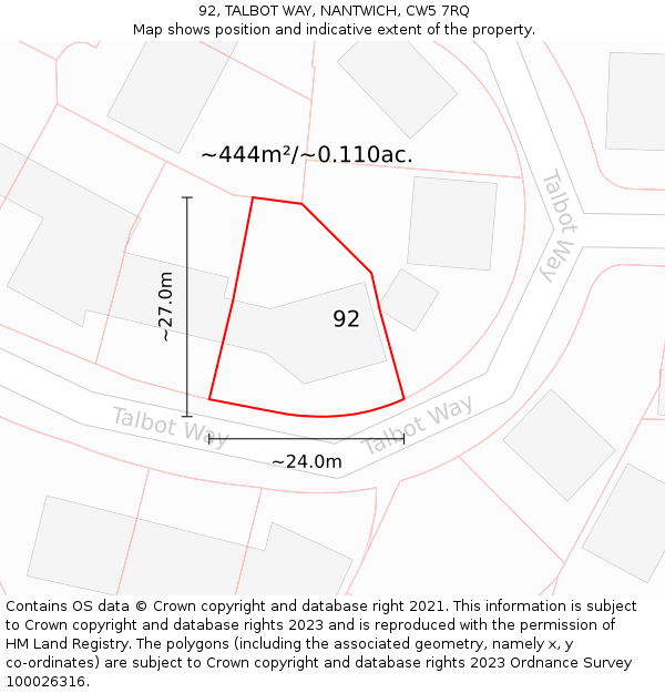 92, TALBOT WAY, NANTWICH, CW5 7RQ: Plot and title map