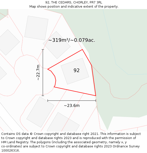 92, THE CEDARS, CHORLEY, PR7 3RL: Plot and title map