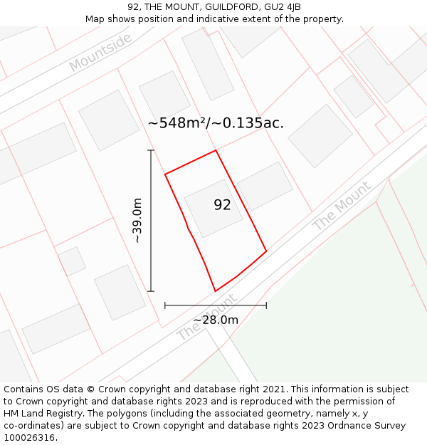 92, THE MOUNT, GUILDFORD, GU2 4JB: Plot and title map