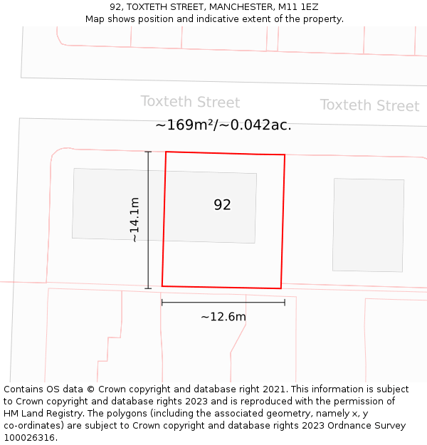 92, TOXTETH STREET, MANCHESTER, M11 1EZ: Plot and title map