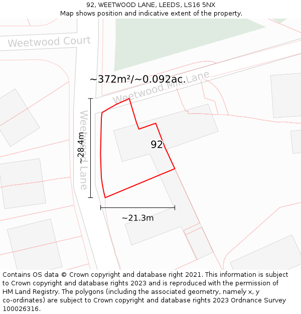 92, WEETWOOD LANE, LEEDS, LS16 5NX: Plot and title map