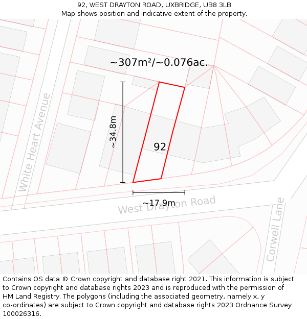 92, WEST DRAYTON ROAD, UXBRIDGE, UB8 3LB: Plot and title map