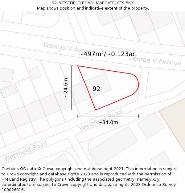 92, WESTFIELD ROAD, MARGATE, CT9 5NX: Plot and title map