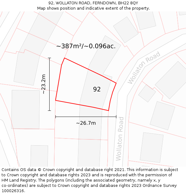 92, WOLLATON ROAD, FERNDOWN, BH22 8QY: Plot and title map