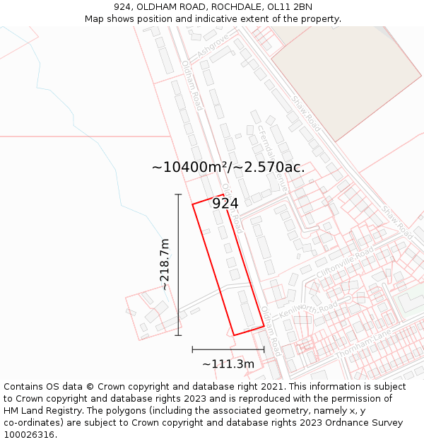 924, OLDHAM ROAD, ROCHDALE, OL11 2BN: Plot and title map