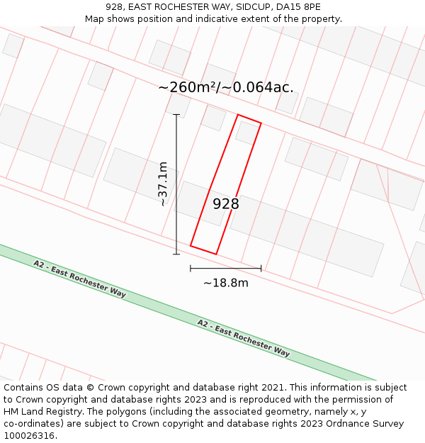 928, EAST ROCHESTER WAY, SIDCUP, DA15 8PE: Plot and title map