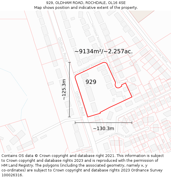 929, OLDHAM ROAD, ROCHDALE, OL16 4SE: Plot and title map