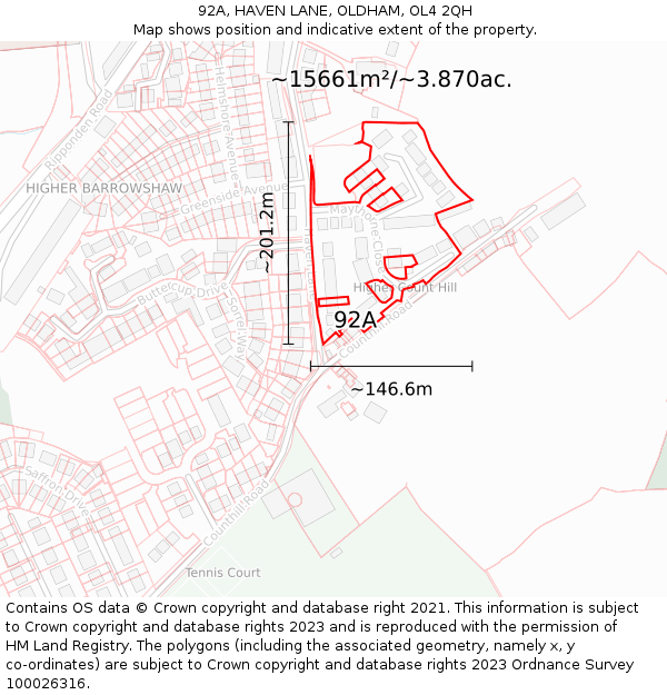 92A, HAVEN LANE, OLDHAM, OL4 2QH: Plot and title map