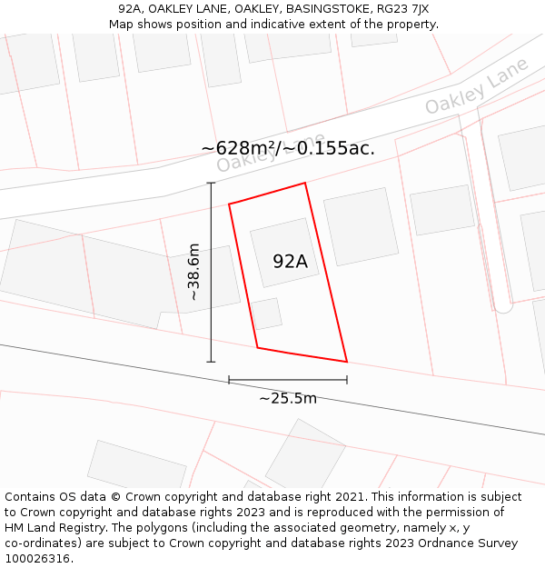 92A, OAKLEY LANE, OAKLEY, BASINGSTOKE, RG23 7JX: Plot and title map