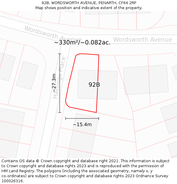 92B, WORDSWORTH AVENUE, PENARTH, CF64 2RP: Plot and title map