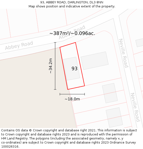 93, ABBEY ROAD, DARLINGTON, DL3 8NN: Plot and title map
